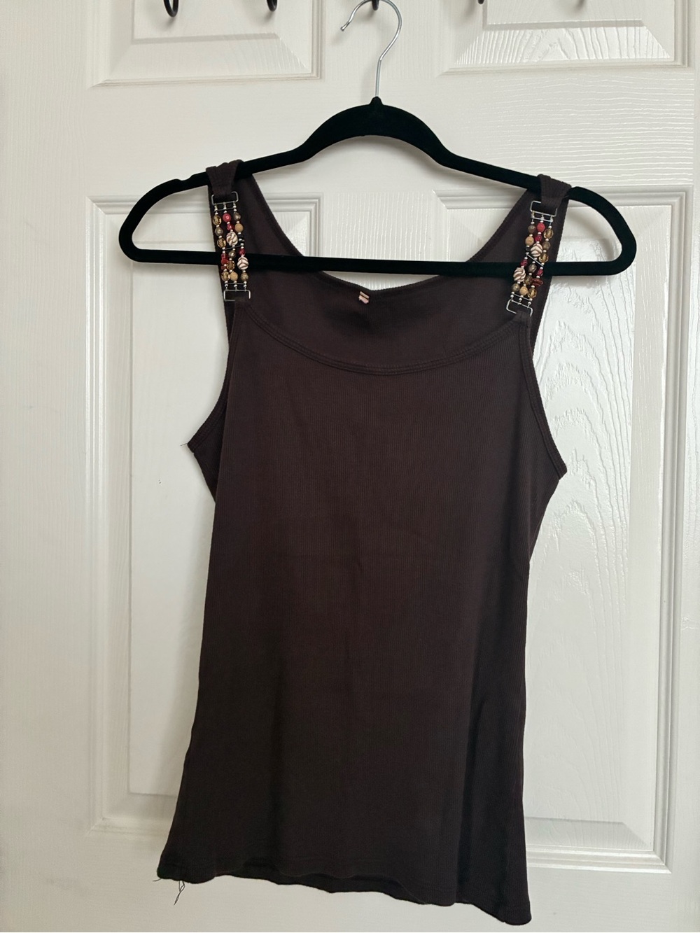 Women's Brown Beaded Strap Tank Top